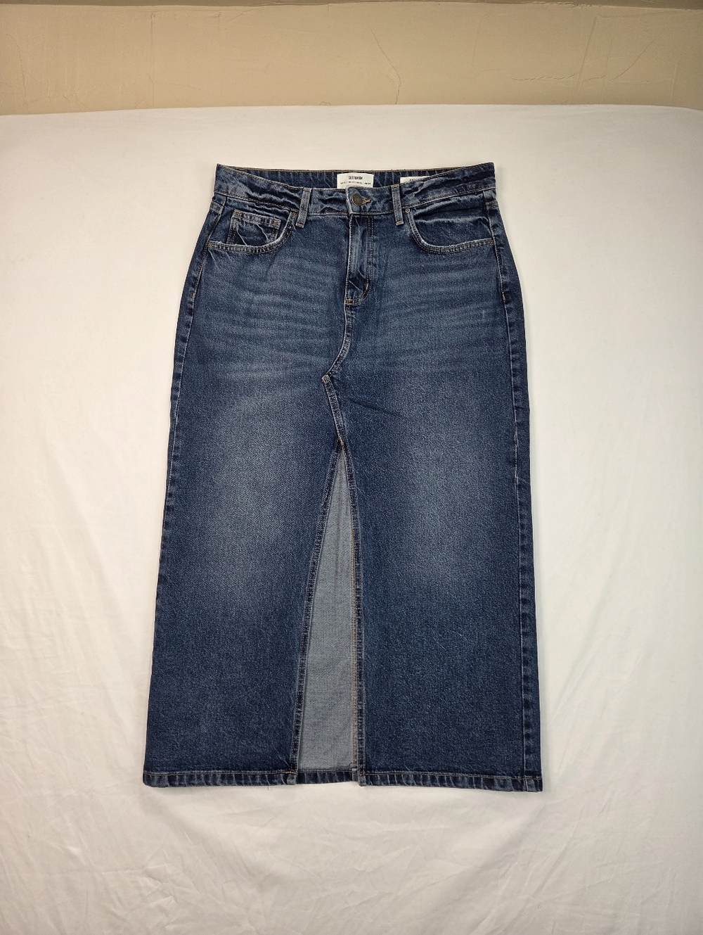Cotton On Bailey Denim Maxi Skirt Size 10 Blue High Rise Front Slit Classic Jean